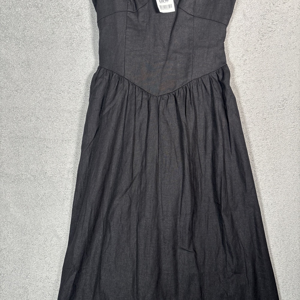 House of Harlow 1960 Black Linen Blend Midi Dress Smocked Back Small NWT - Picture 7 of 16